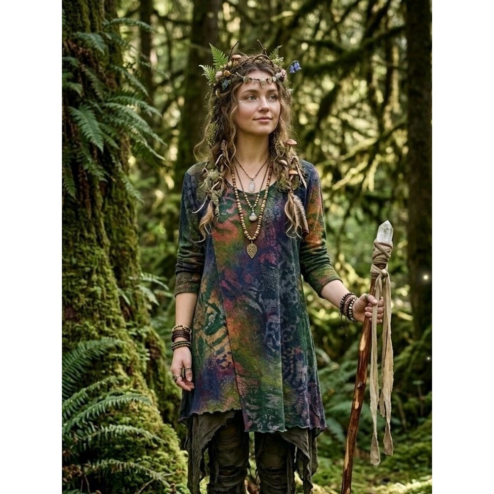 Ali Miles Top M Multicolor Semi Sheer Moss Burnout Forest Fairy Lagenlook Boho